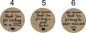 CORK COASTERS TEACHER THANK YOU PERSONALISED